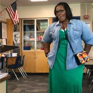 Green draw string maxi dress